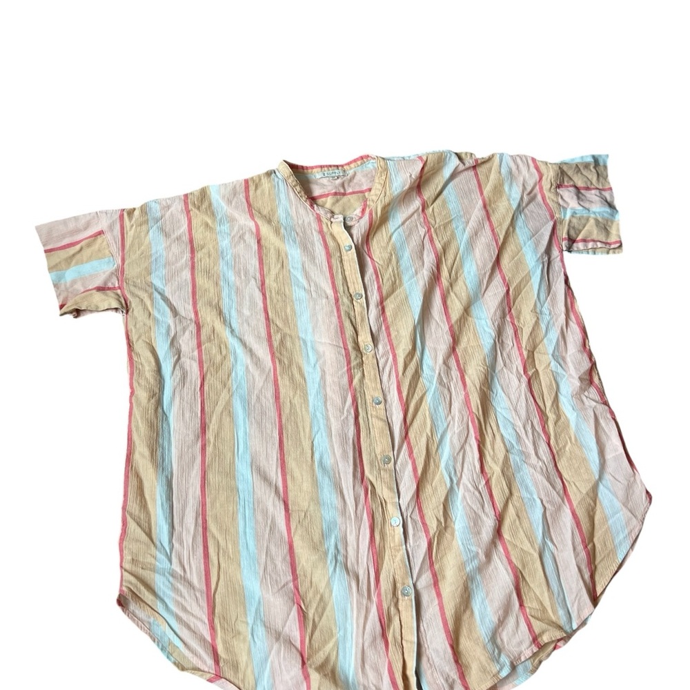 Z Supply Striped Button-Front Swim Coverup in Beige, Light Blue & Pink - Picture 4 of 4
